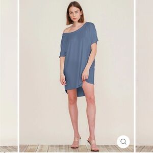 Off-Shoulder Slate Blue Shift Dress